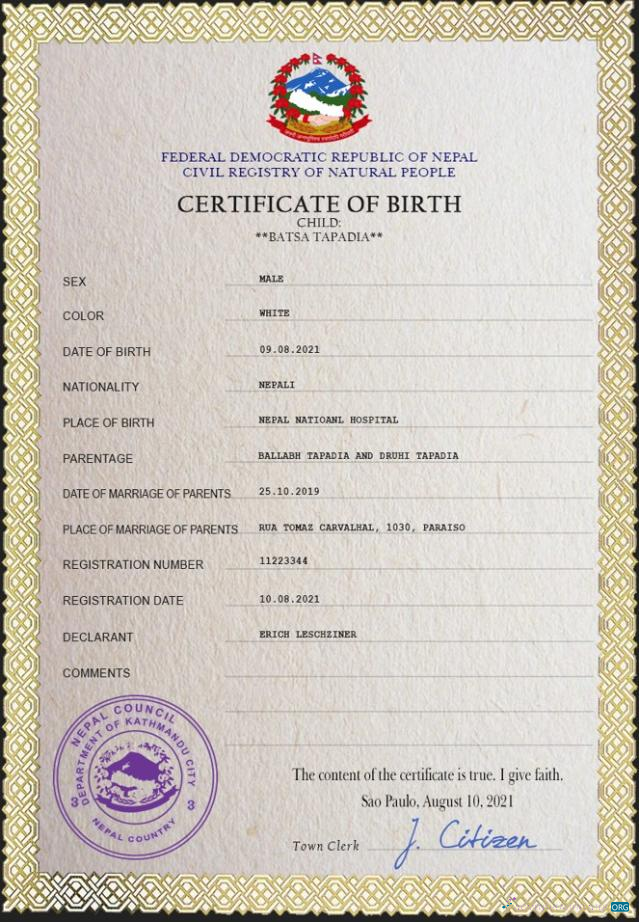 Download Nepal vital record birth certificate PSD template Photoshop template